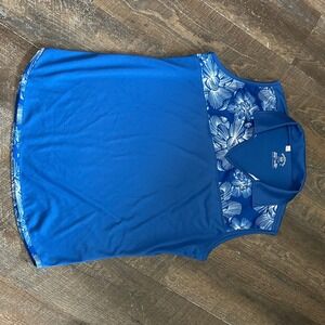 Monterey Club Womens Blue Floral Sleeveless Polo Shirt‎ Golf Tennis Top Large